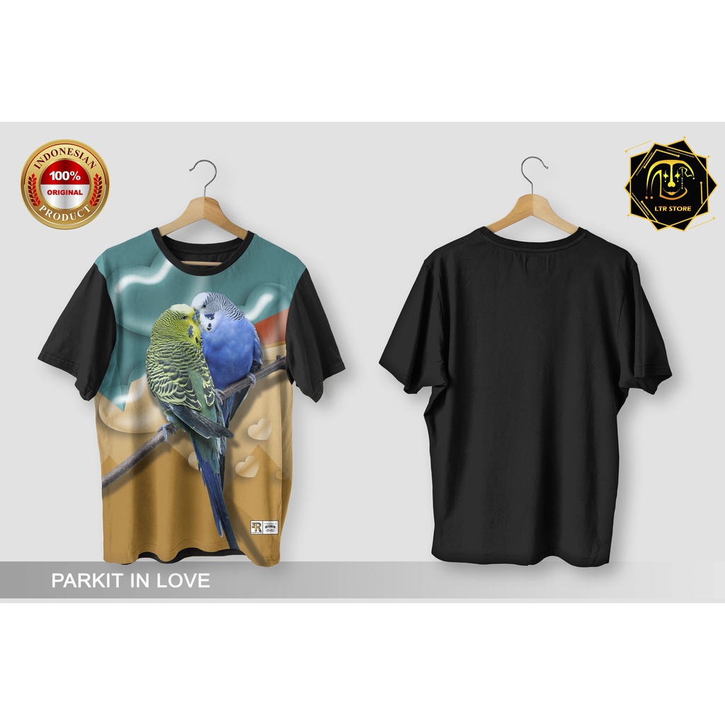 [ BAYAR DI TEMPAT ] BAJU PRINTING GAMBAR BURUNG PARKIT IN LOVE - KAOS DISTRO ORIGINAL HEWAN PELIHARA