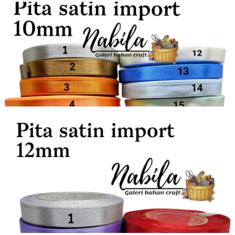 

(1roll) Pita satin import uk. 10mm dan 12mm bahan crafr kerajinan tangan