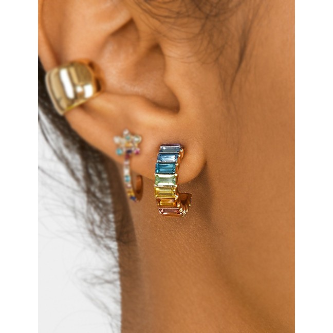 LRC Anting Tusuk Fashion Color Alloy Geometry T Drill Crystal Gem C Stud Earrings F71573