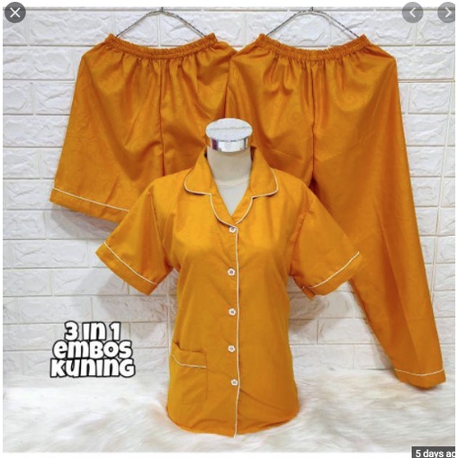 hokyfashion PIYAMA CP 3 IN 1 EMBOS UKIR FIT TO XL-MUSTARD