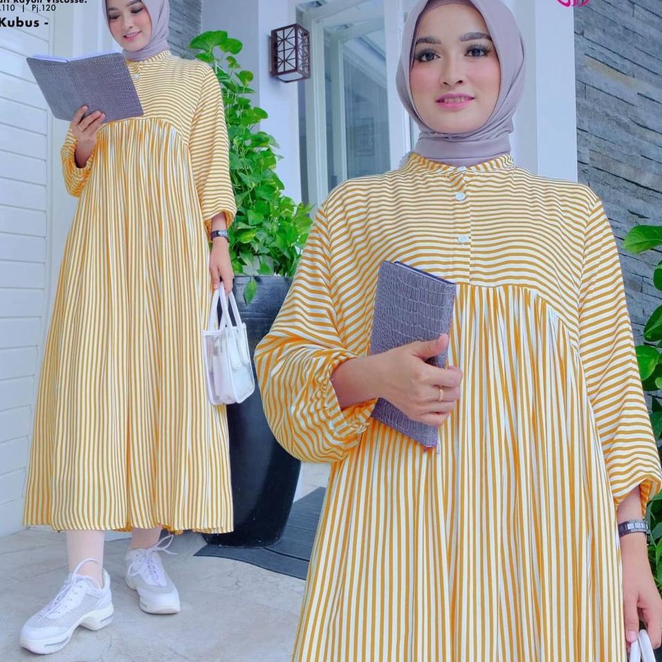 (LANGSUNG ATC..) Tunik Salur Jumbo XL, XXL, XXXL Katun Viscose Jawani Midi Dress Gamis Terbaru 2021 