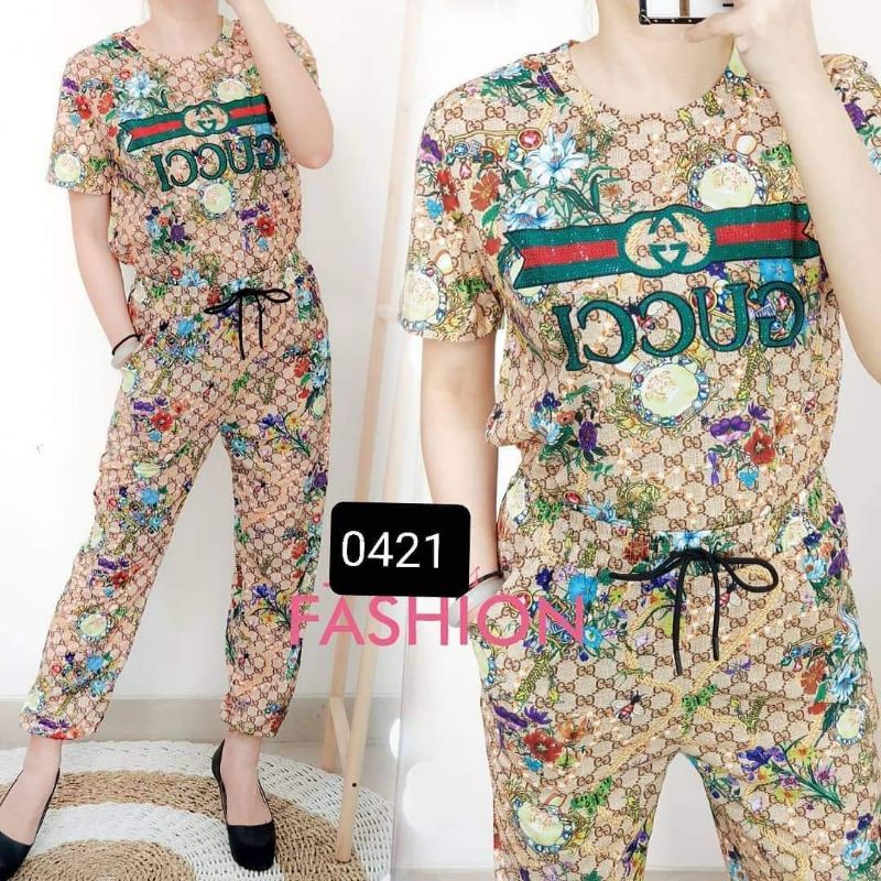Setelan Gucci Full Print import Celana Jogger premium e0421