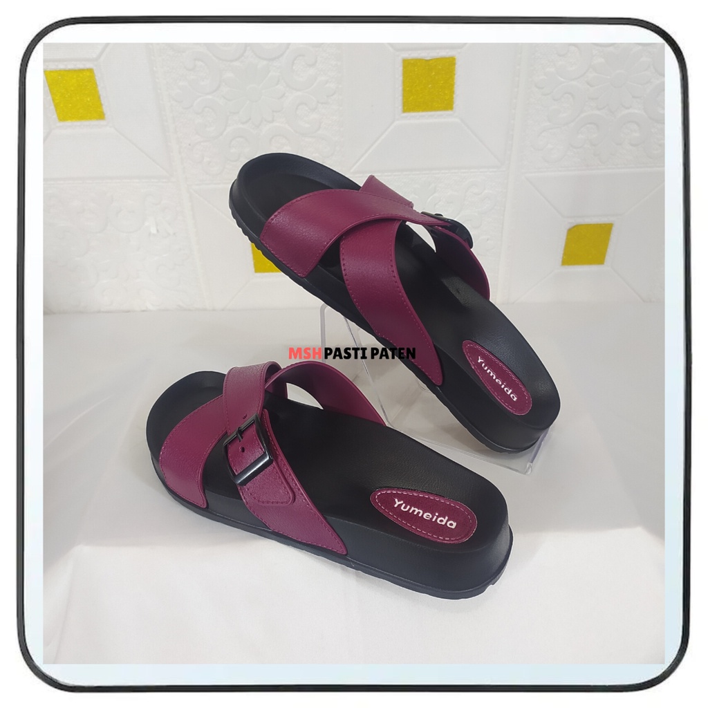 Yumeida 22072 Ori Sandal Selop Silang Karet Wanita Anti Slip