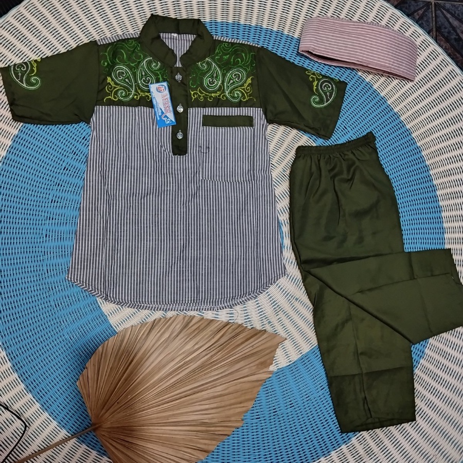 Setelan baju Koko Anak Bahan Toyobo Bordir Usia 1-12 Tahun Bakulshopp Baju Koko anak Gratis Peci