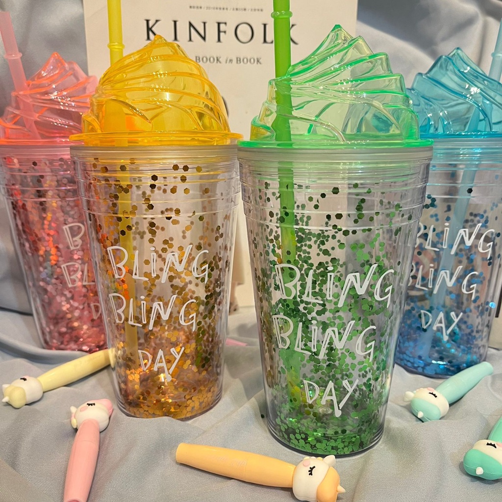 TUMBLER MINUM ESTETIK BLING BLING DAY CUTE BOTOL MINUM UNIK FREE SEDOTAN