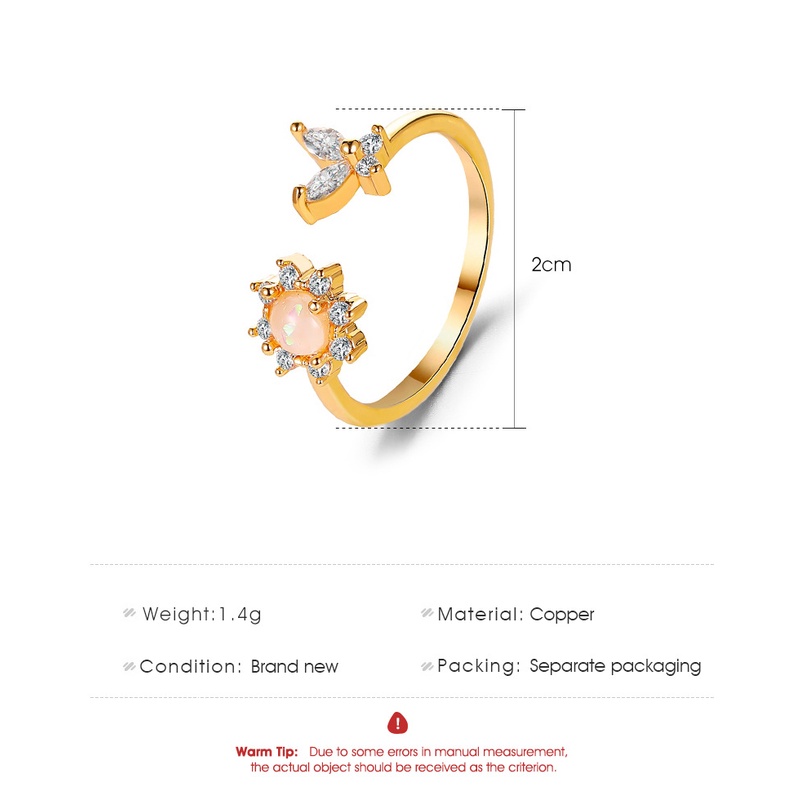 Cincin Model Terbuka Desain Bunga Matahari Kupu-Kupu Aksen opal Untuk Wanita