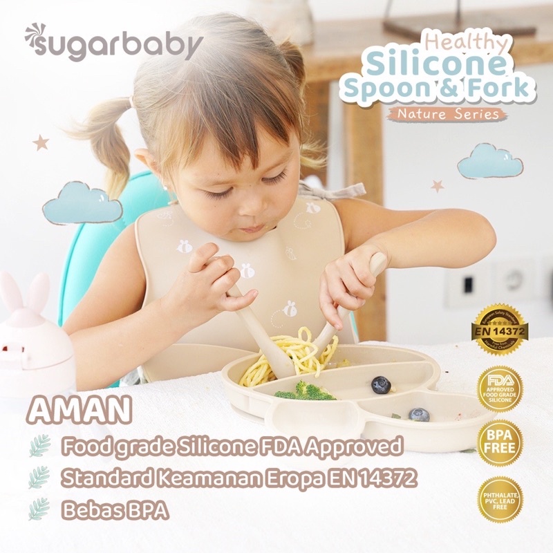 Sugar Baby Healthy Silicone Spoon &amp; Fork Nature Series /Sendok makan anak/Peralatan MPASI anak