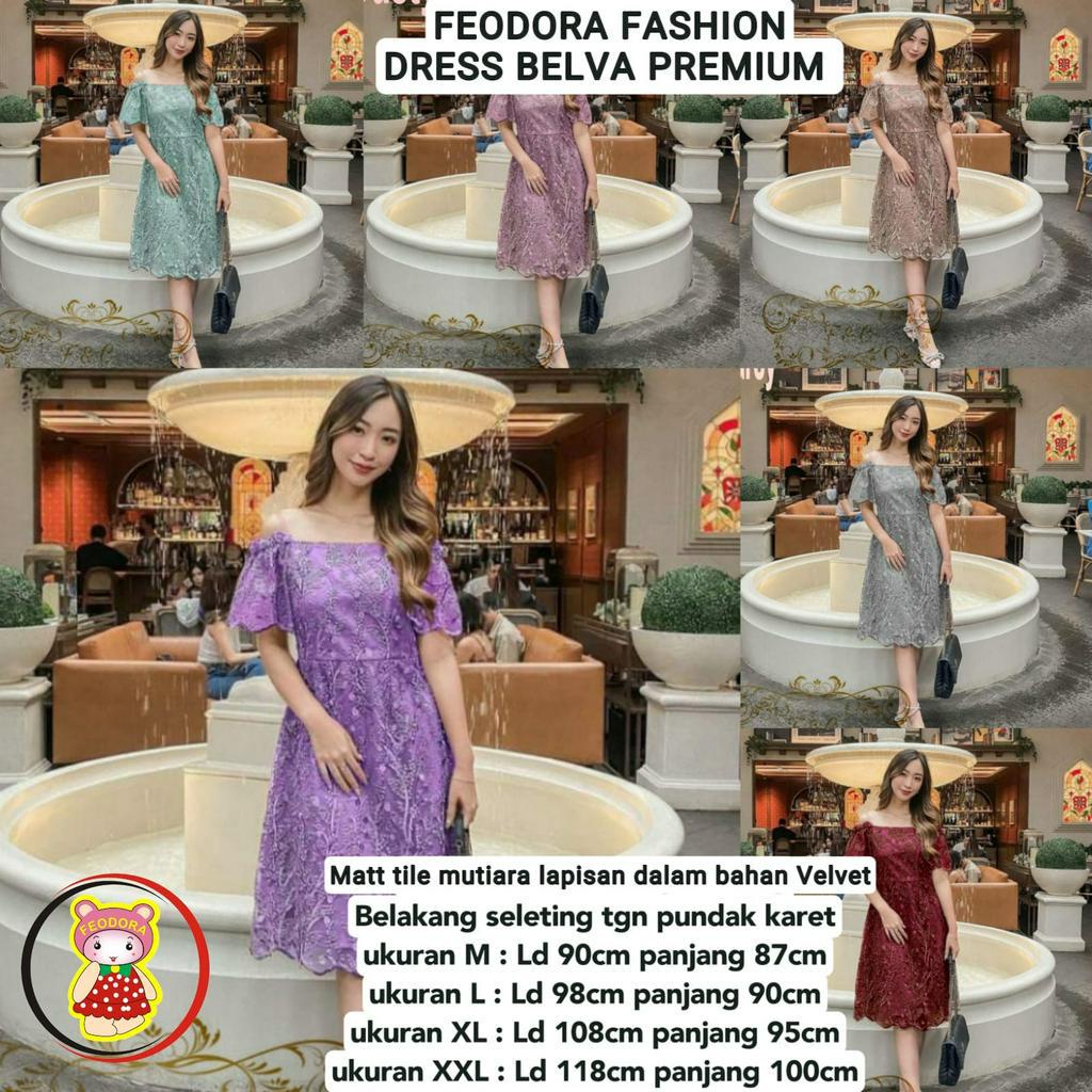 Feodora Fashion / Dress Belva Premium / lapisan dalam velvet / dress premium / pakaian wanita (GOOD QUALITY)