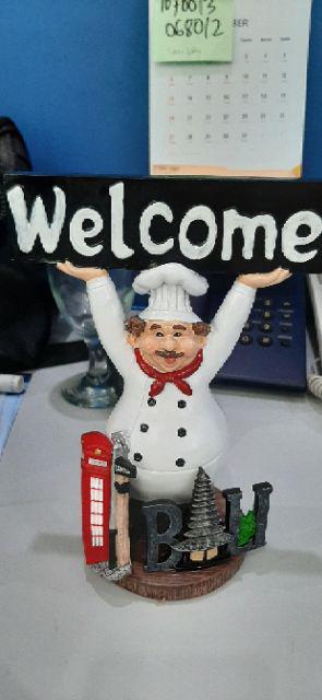 Patung Pajangan Koki Welcome Chef Pelayan Cafe Bakery Dekorasi Dapur Rumah Home