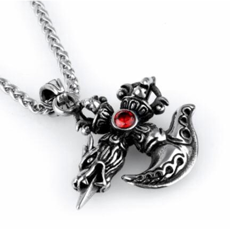 Kalung Rantai Liontin Bentuk Naga Gaya Punk Gothic Vintage Warna Silver / Merah untuk Pria