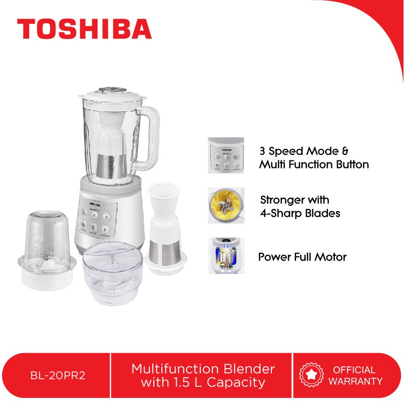 TOSHIBA Blender Plastik 1,5 Liter 4 in 1 Model BL-20PR2 - 4 Mata Pisau