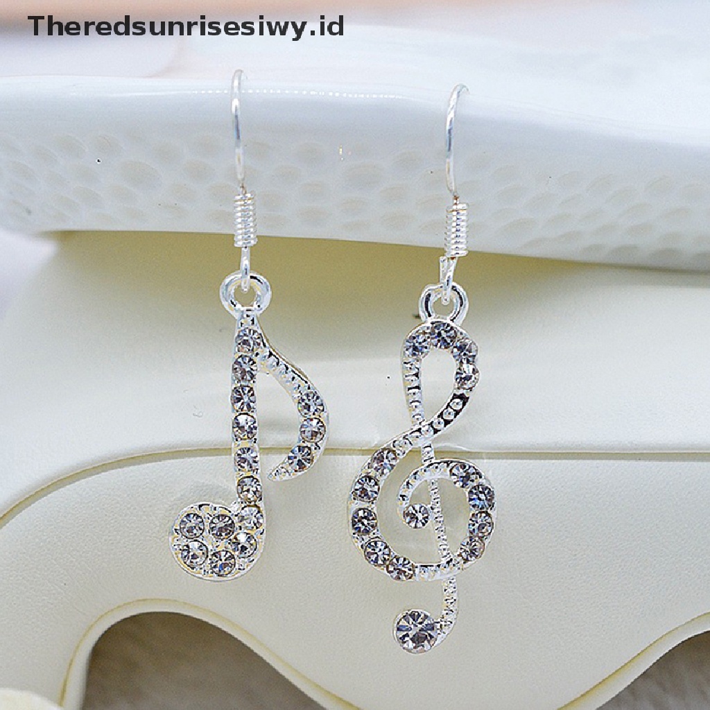 Theredsunrisesiwy.Id Anting Tusuk Gantung Silver Wanita Desain Not Musik Hias Kristal Untuk Pesta