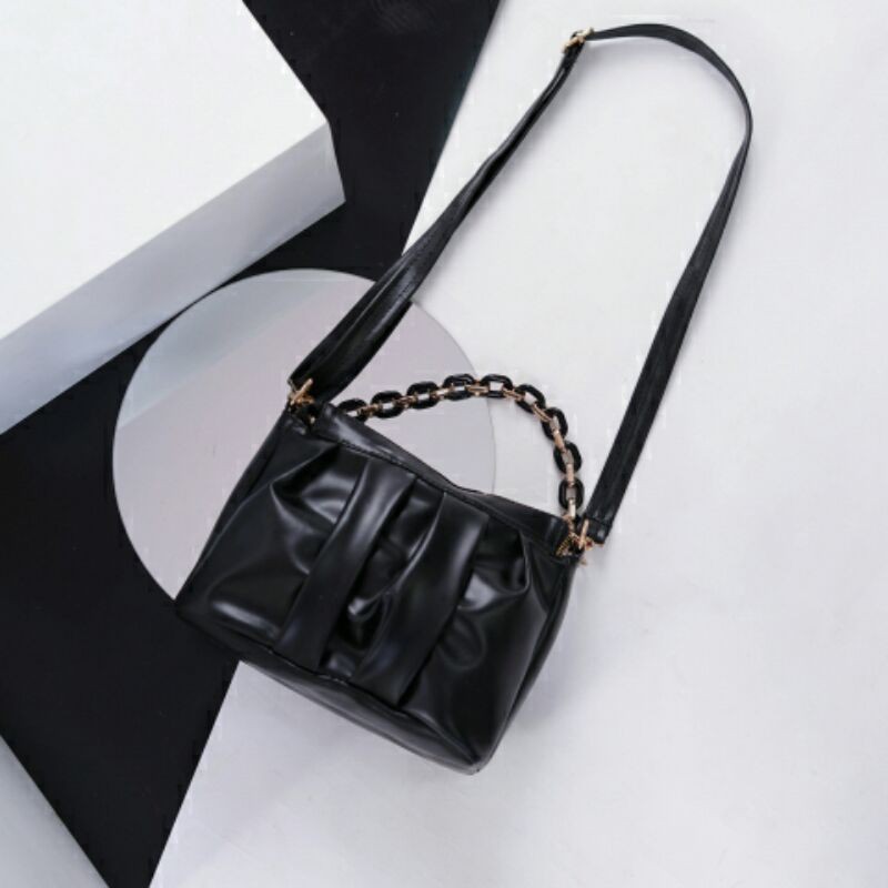 Sling shasha tas wanita slempang jinjing tali panjang bahan tali pendek rantai dan acc gold