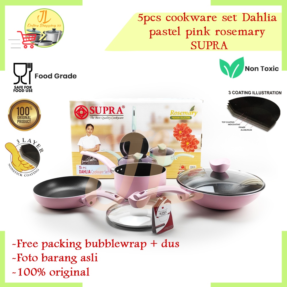 5pcs cookware set SUPRA pastel Pink renatta / Dahlia panci set supra