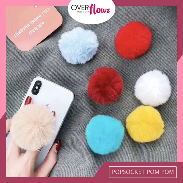 OVERFLOWS.ID Popsocket Bulu Griptok HP 3D Pompom Murah Pop Socket Pom Pom Lucu Import