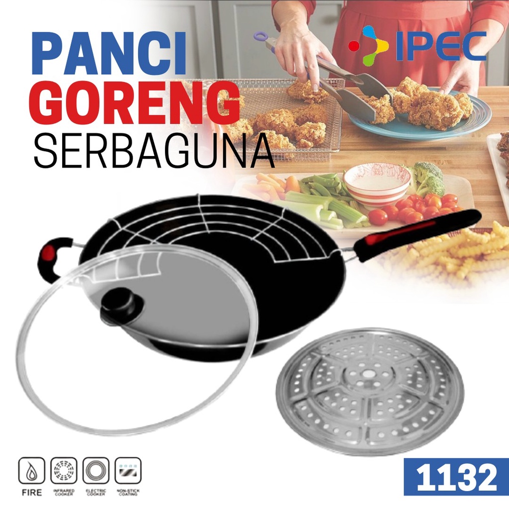 Panci Wajan set  Panci penggorengan serbaguna + tutup panci dan steamer 1132ksg