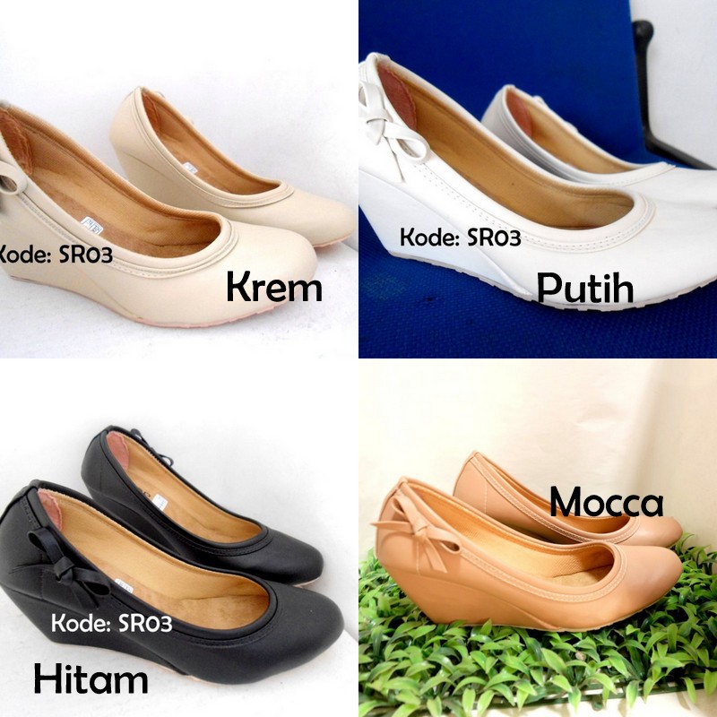 ELSR03 Sepatu Wedges Wanita / Cewek Kulit Sintetis Casual Kerja Kantor Pesta Grosir Murah