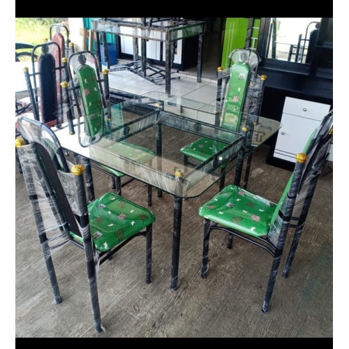 (KHUSUS BOGOR) MEJA MAKAN KACA MINIMALIS 4 KURSI BELGIA