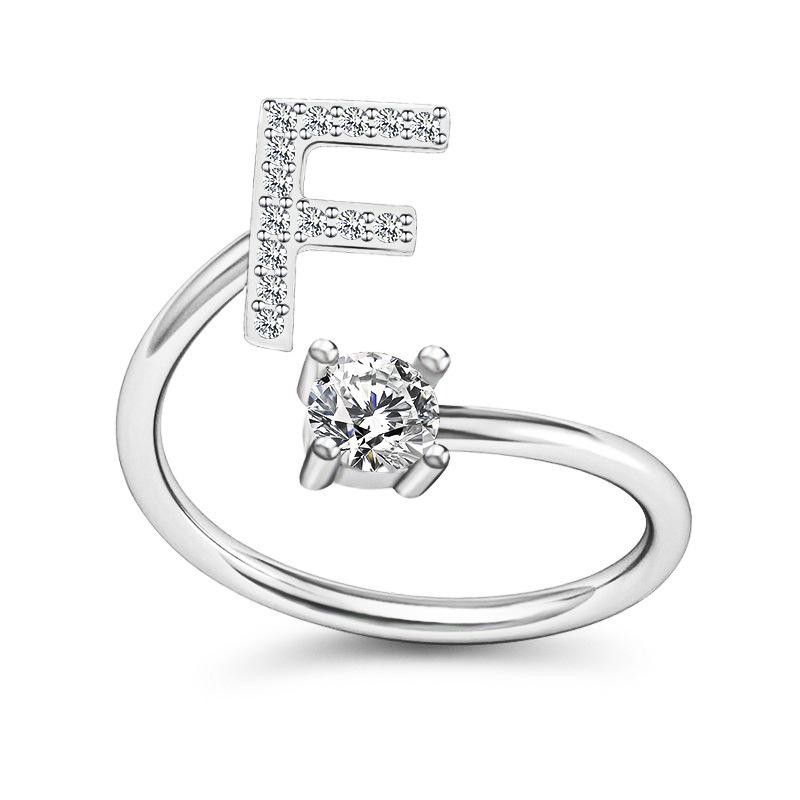 TJM Cincin Huruf A - O Wanita Fashion / Aksesoris Korea Emas Putih Silver / Perhiasan Cincin Wanita-CINCIN F