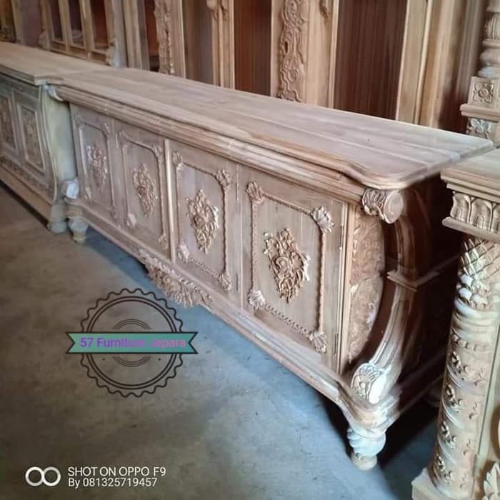 Meja Tv panjang Jati - Bifet lemari pendek hias ukir mentahan