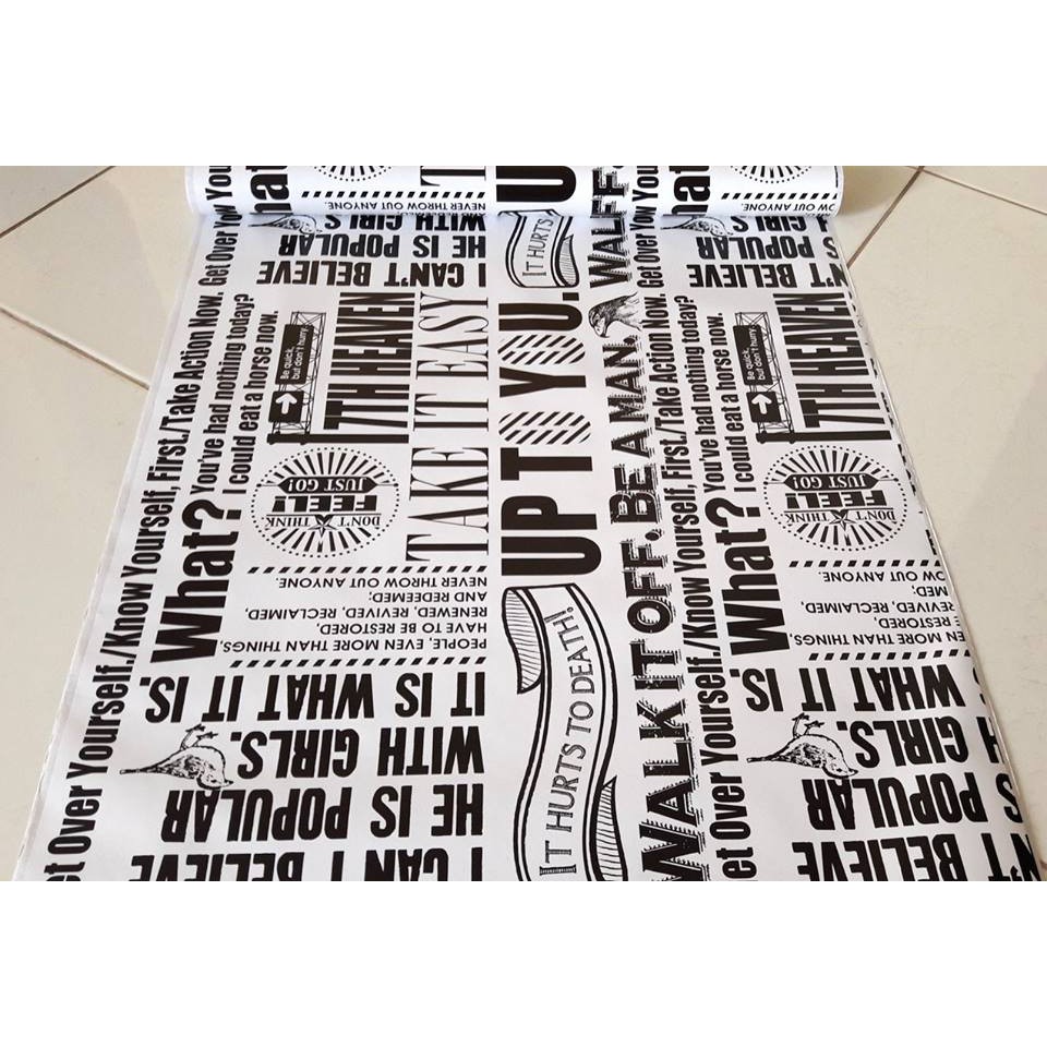 WALLPAPER STIKER STICKER DINDING TEMBOK KAMAR CAFE CAFEE RETRO 680  KORAN MAJALAH HITAM PUTIH