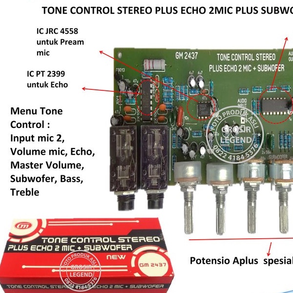 Kit tone control stereo plus Echo plus Subwofer 2 input mic GM 2437