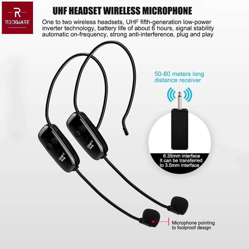 ROCKWARE RW-U12F - UHF One for Two Wireless Headset Microphone