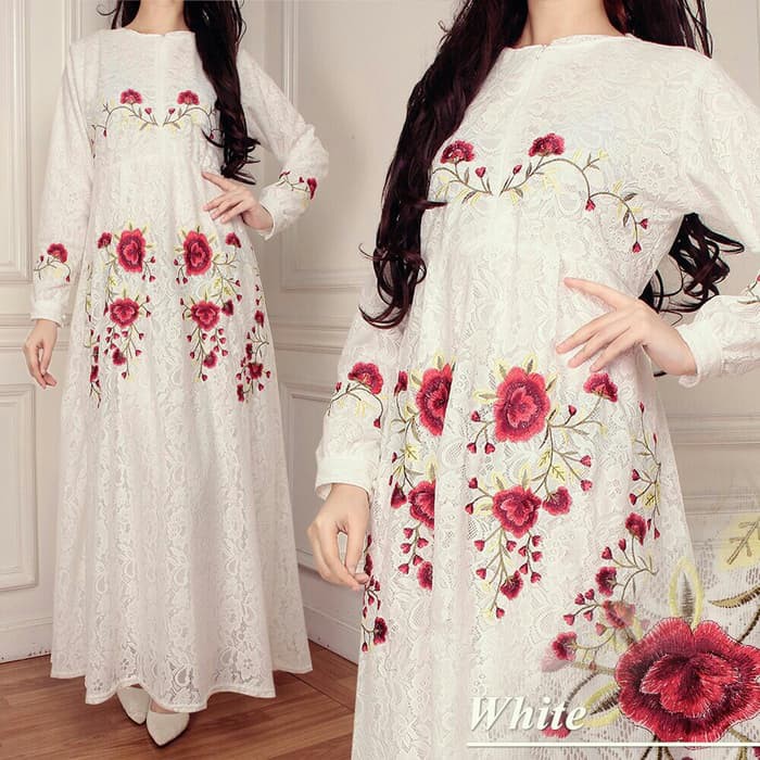 Sakinah White Kaftan Pesta Lidia Brokat Bordir Promo 