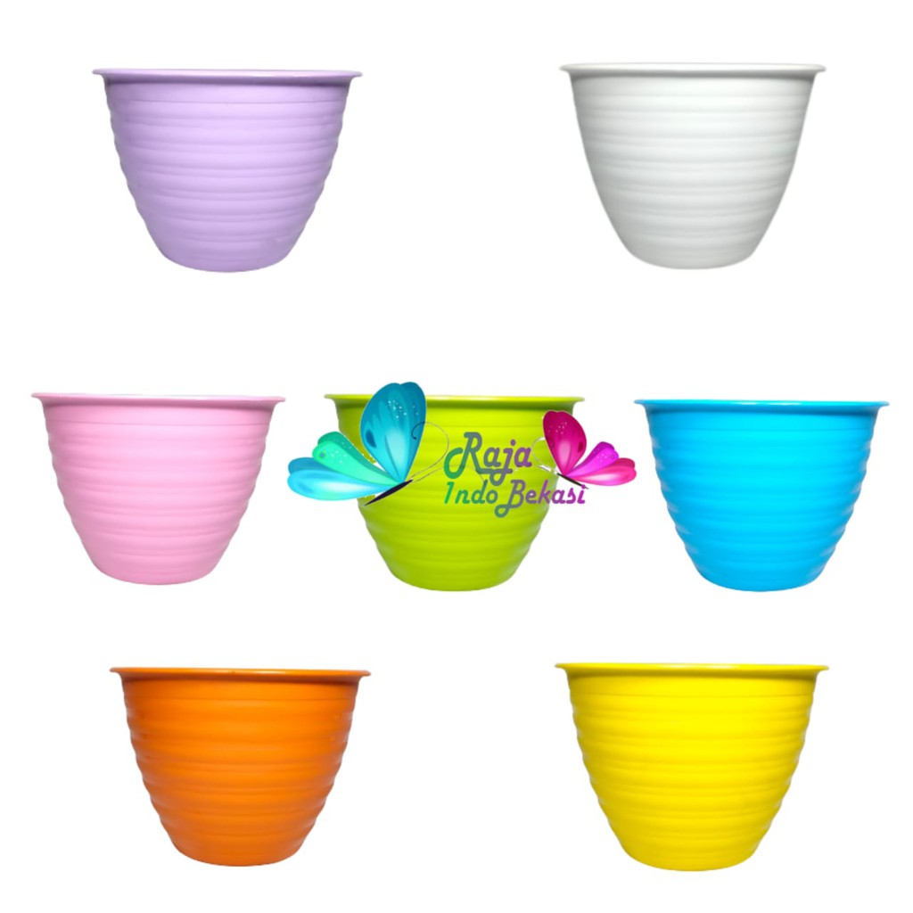 Pot Tawon Mdn 18 Warna Biru Orange Hijau Pink Kuning - Pot Plastik 18CM Vas Pot Bunga Tawon Bulat