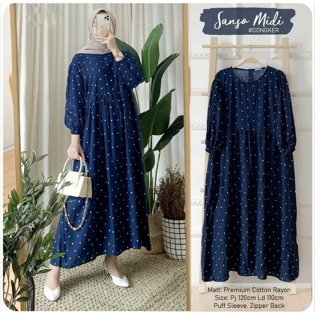 IL - SANSO POLKADOT MIDI DRESS MUSLIM | TUNIK POLOS BINTIK WANITA MUSLIM