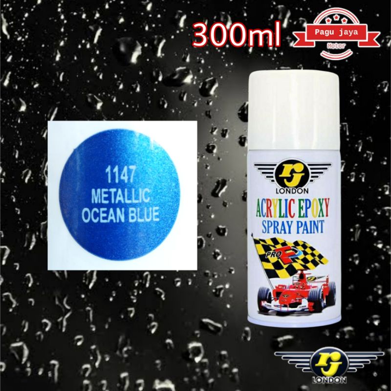 RJ LONDON 300 ml cc METALLIC METALIK OCEAN BLUE BIRU LAUT CAT SEMPROT SPRAY PAINT PILOX PILOK