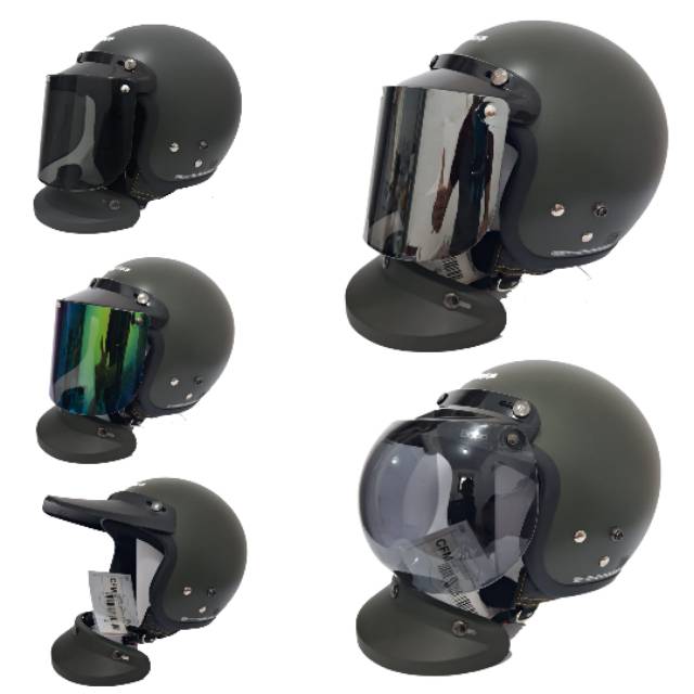 Helm Cargloss Retro Hijau army Doff Kaca Datar Kaca cembung Shopee