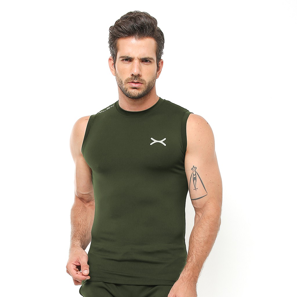 FLEXZONE Sleeveless Kaos Tanpa Lengan - Hijau Army - Lari Jogging Fitness Gym Olahraga FVS-001AR