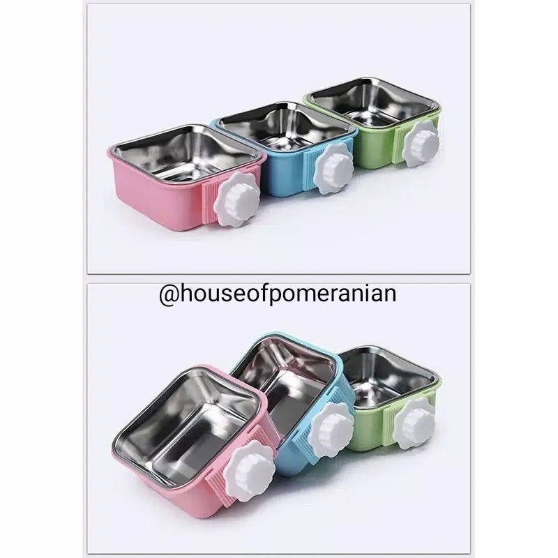 dog cat stainless bowl hanging food tempat makan hewan anjing kucing jepit