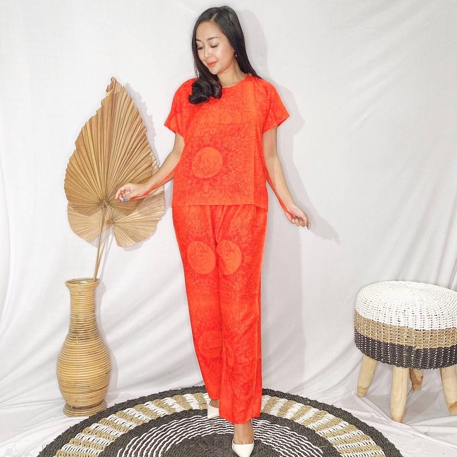 Daster Babydoll Panjang Bali-SET AKAR BULAT ORNGE