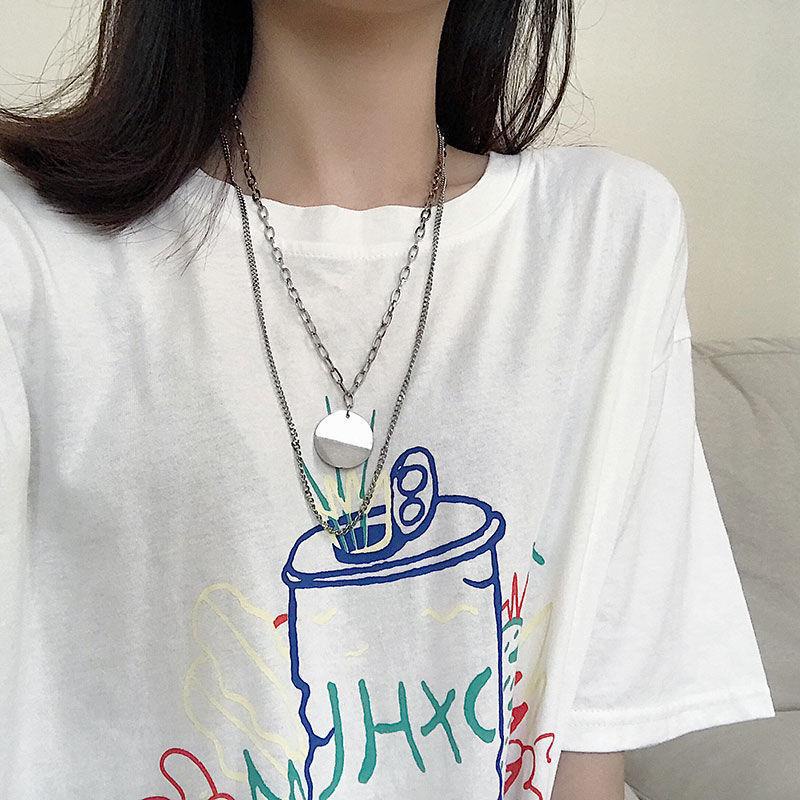 Kalung Rantai Double Layer Bahan Titanium Steel Gaya Hip Hop Harajuku Untuk Wanita