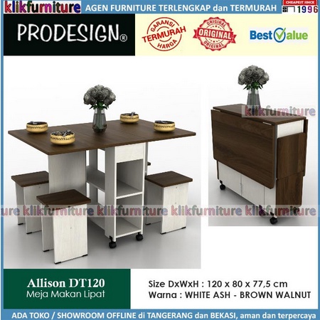ALLISON DT120 PRODESIGN Meja Makan Kayu Lipat Roda