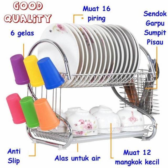 2300gr F28 Rak Cuci Piring Stainless 2 Tingkat Elegant 2300gr F28 Rak Cuci Piring Stainless 2 Tingkat Elegant