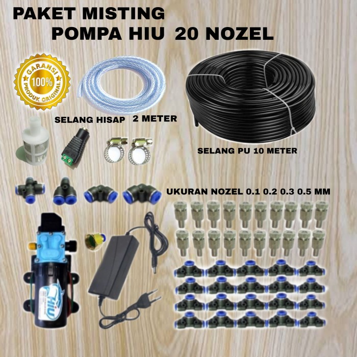 PAKET MISTING 20 TITIK NOZZLE / KABUT / SPRAY /POMPA DC 12 HIU 100 PSI - Mist hiu 20T, 0.5mm