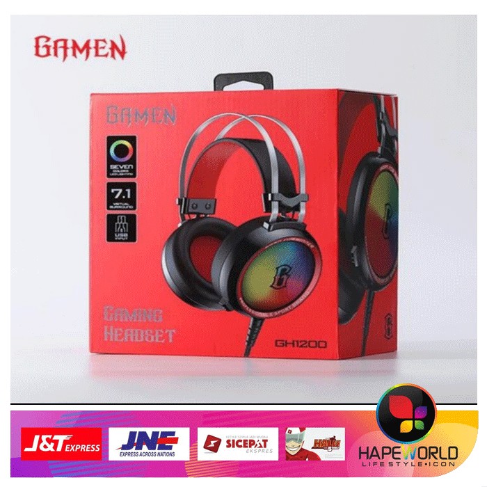 HEADSET GAMING DENGAN LAMPU WARNA WARNI RGB - GAMEN GH1200 - ORIGINAL