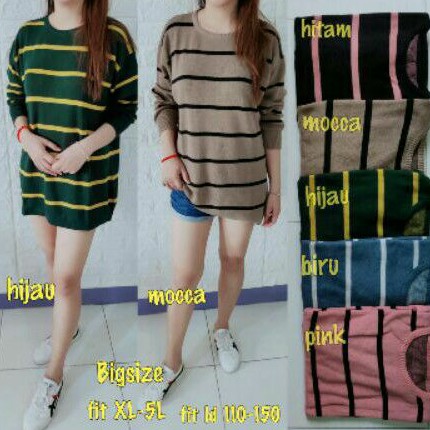 Atasan rajut wanita salur jumbo big size import real pict/blus rajut wanita jumbo/kaos rajut wanita