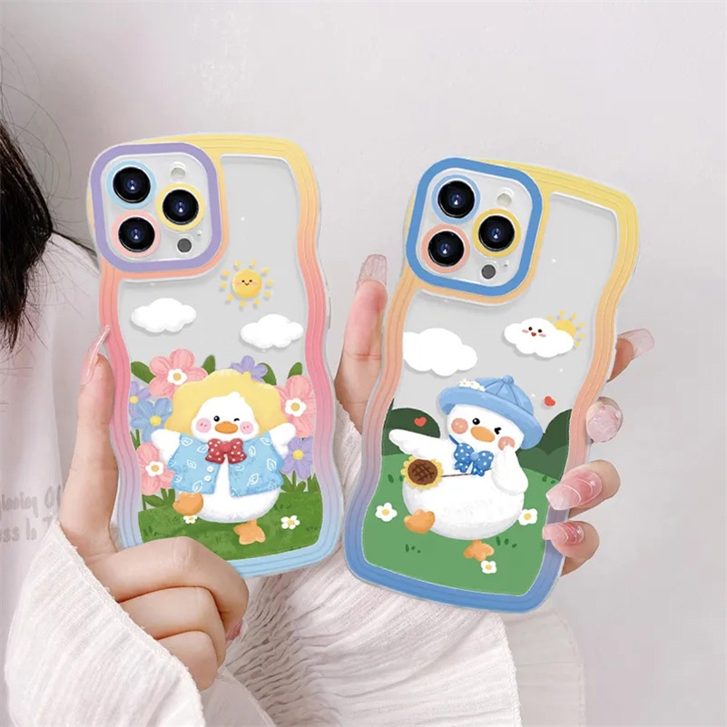 Soft Case Pelindung Lensa Kamera Motif Kartun Bebek Bahan Karet Tebal Untuk iPhone 14 13 12 11 Pro Max X Xr Xs Max 8 7 6 6s Plus