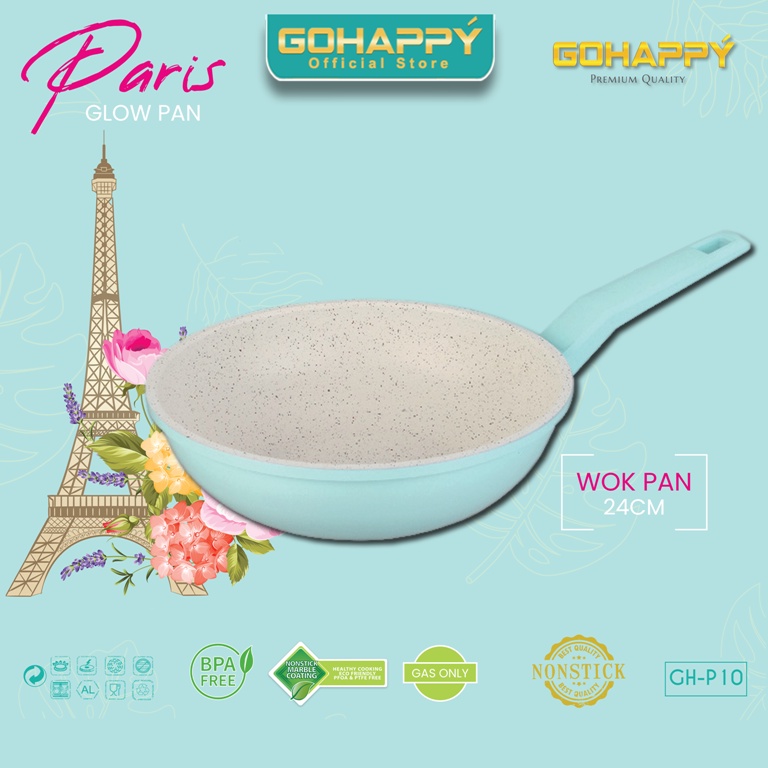 WOK Glowpan Panci Gohappy Paris GHP10 TOSCA Wajan Penggorengan anti lengket marble putih BPA-FREE Termurah