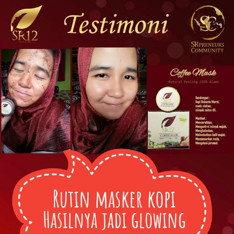 COFFEE MASK SR12 PEELING NATURAL / MASKER PEELING KOPI MENGATASI KOMEDO FLEK HITAM BEKAS JERAWAT