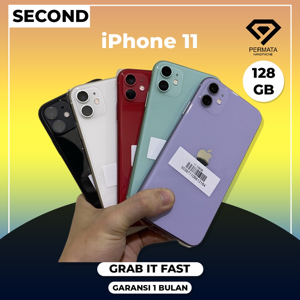 IPHONE 11 128GB SECOND LIKE NEW GARANSI 1 BULAN SIM ALL OPERATOR IMEI AMAN CAMERA SILENT TERMURAH