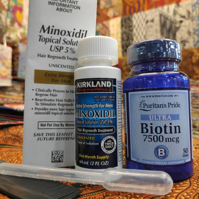 MINOXIDIL BIOTIN 7500 PAKET DOBEL COMBO TERMURAH (penumbuh brewok rambut alis jenggot kumis)