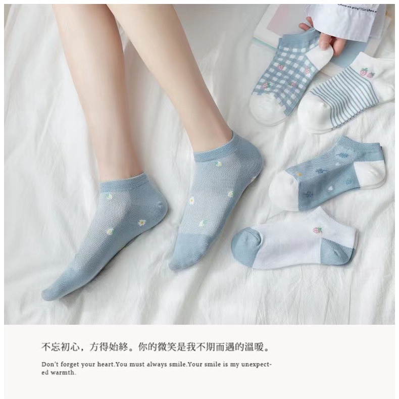 ❀ Chingu ❀ KK041 Kaos Kaki (Tanpa Kemasan) Wanita Tipis Pendek Semata Kaki Motif Blue Doggie Love Fashion Korea Women Sock Import Murah