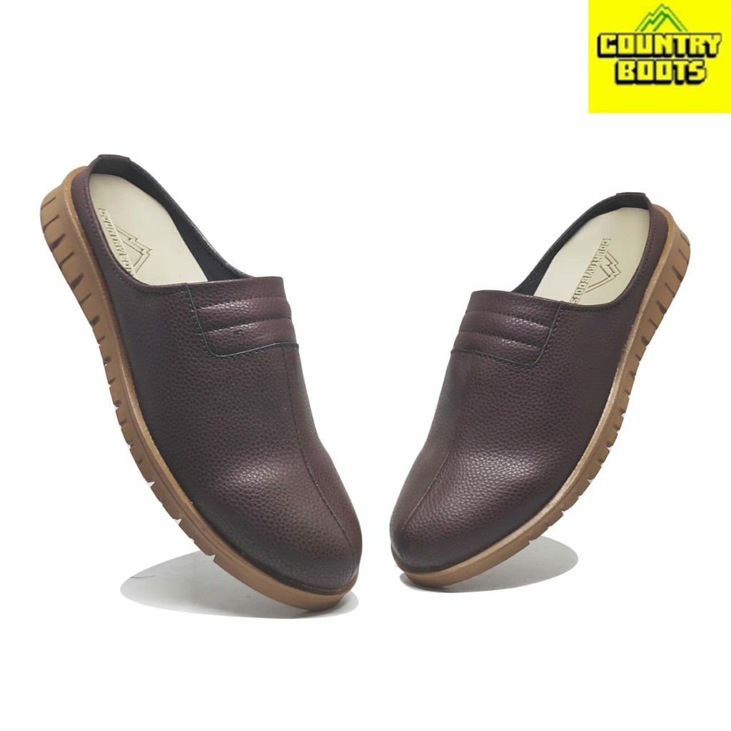 Sandal sepatu pria kulit asli warna hitam selop slop cowok countryboots leather shoes