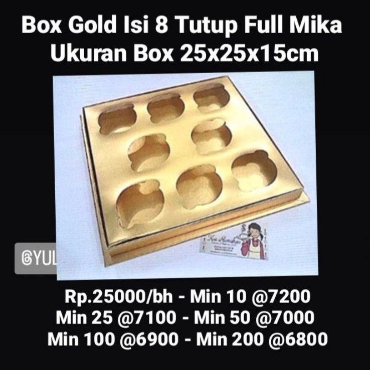 

Box Gold isi 8 lubang 6cm tutup full mika uk 25x25x15cm