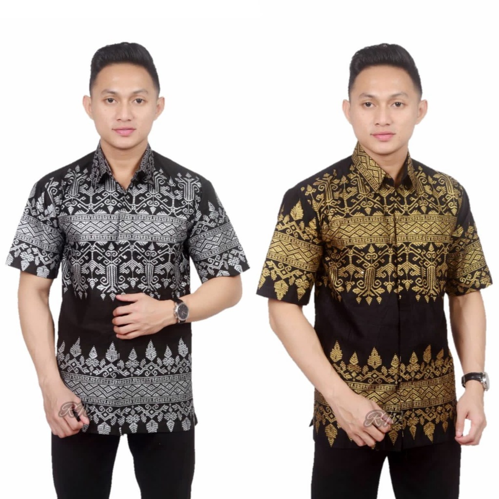 Kemeja batik pria lengan pendek motif anjani prada silver golden M L XL XXL seragam batik kantor nikahan